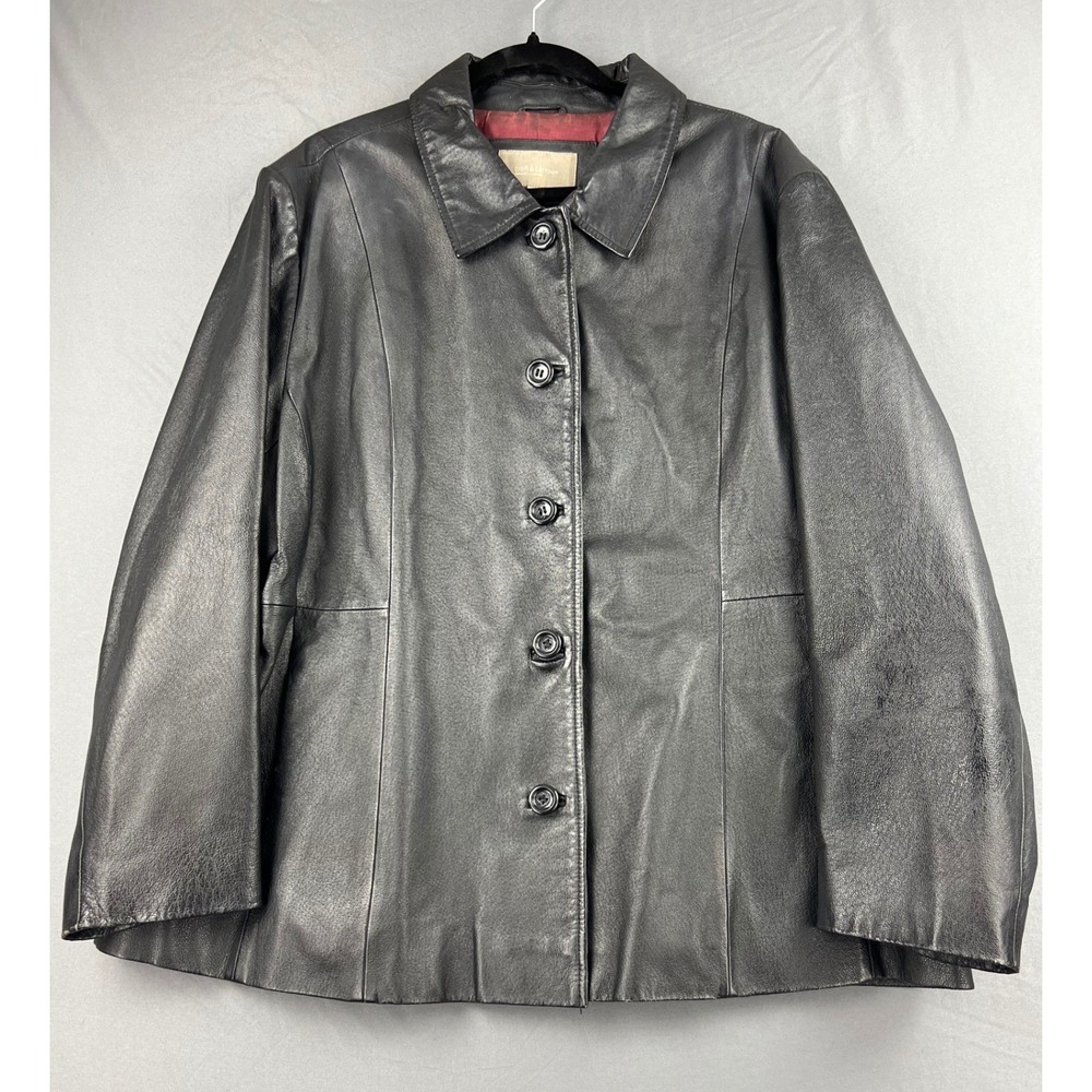 Croft & Barrow Leather Jacket Womens 2X Black Button Front Classic Coat